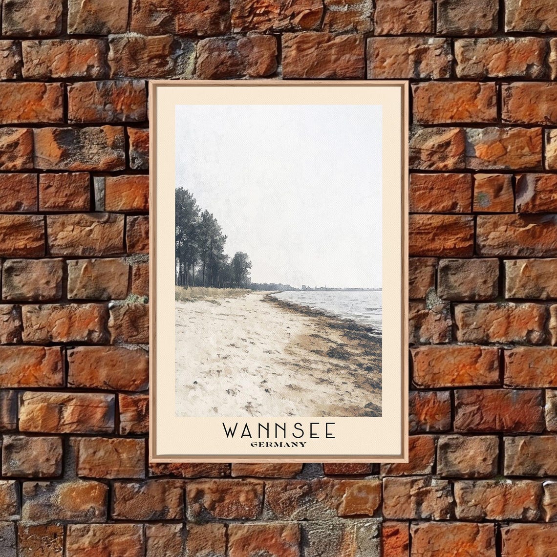Wannsee Germany Lakeshore Pine Trees Sandy Beach Watercolor Poster - Image 5