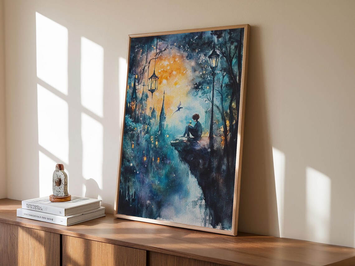 Magical Nightscape Framed Print Whimsical Fantasy Art Moody Wall Art Gift Idea Living Room Decor Dark Romantic Artwork