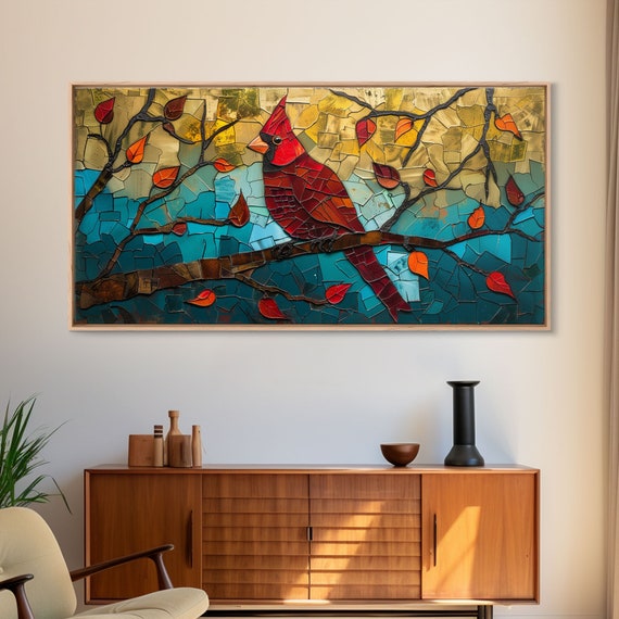Framed Print Of A Cardinal Stained Glass Style Cardinal Mothers Day Gift Bereavement Gift Cardinal Memorial Ornament Wall Art