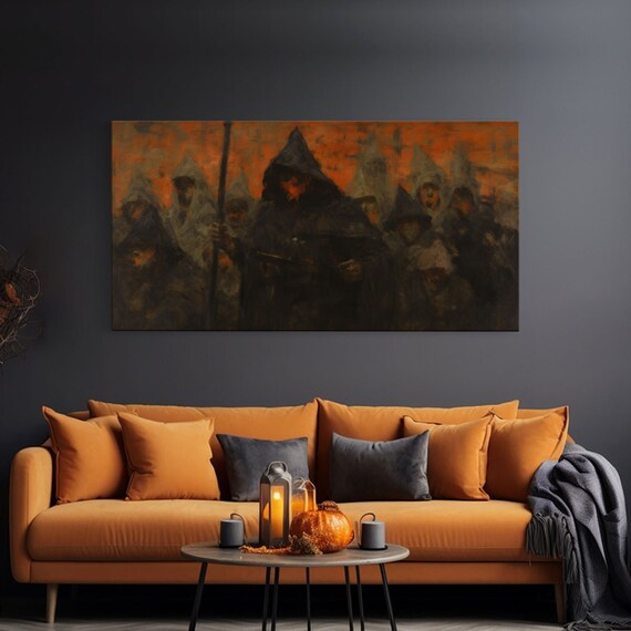 The Cult Hooded Figures Fiery Panoramic Gothic Horror Poster