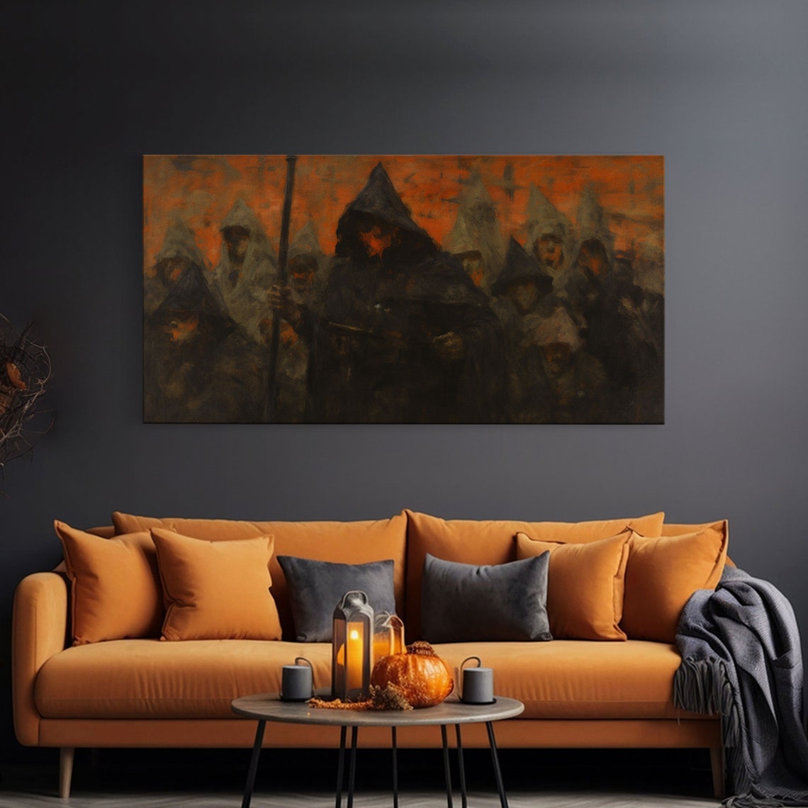 The Cult Hooded Figures Fiery Panoramic Gothic Horror Poster