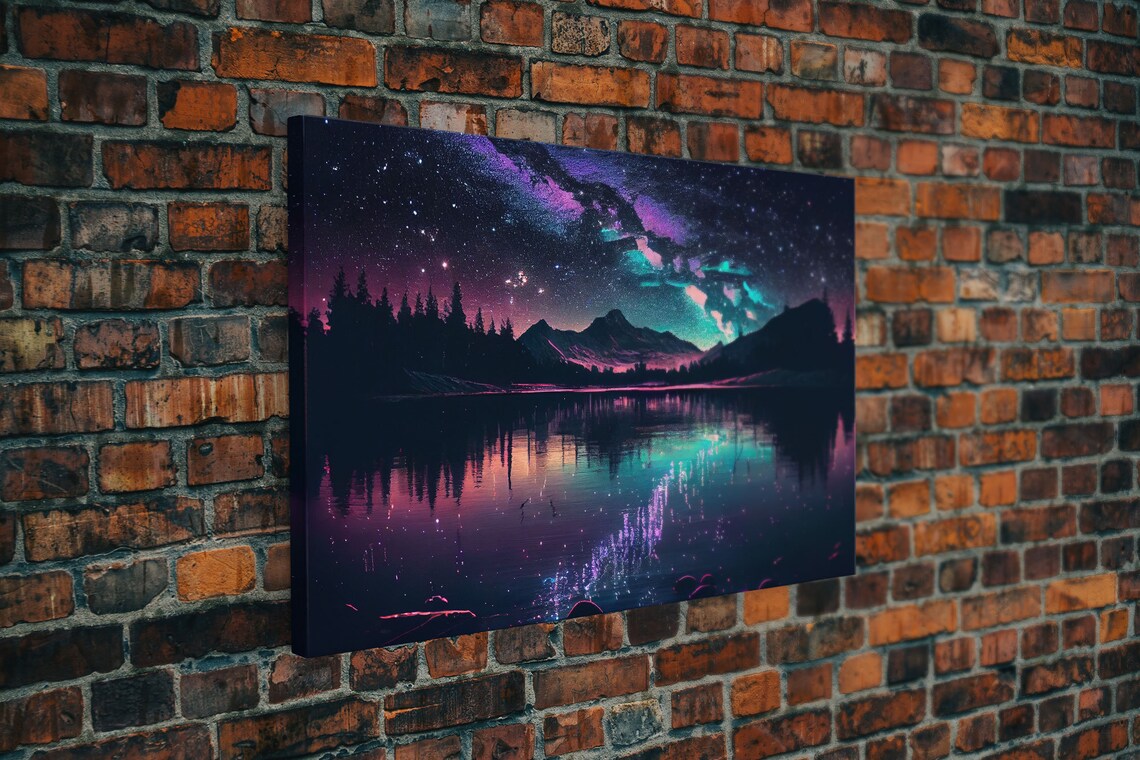 Vaporwave Starry Night Over Alaskan Lake Art Print - Image 5