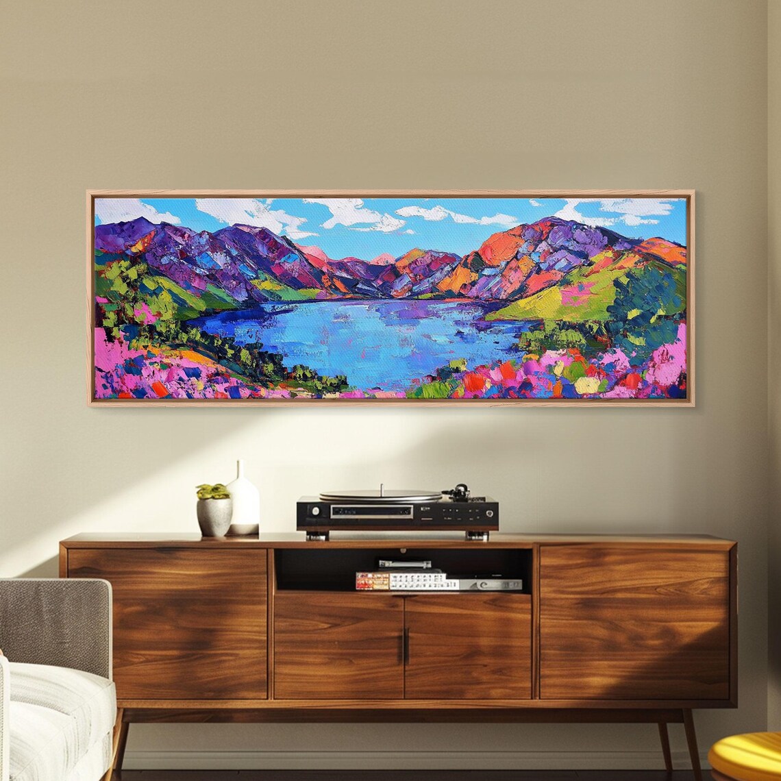 Colorful Pop Art Mountain Lake Wildflowers Vibrant Landscape Poster - Image 6