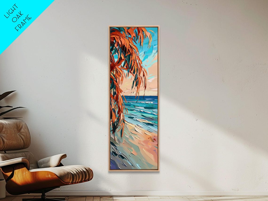 Coastal Palm Fronds Sunset Beach Turquoise Waves Painting Poster - Image 5