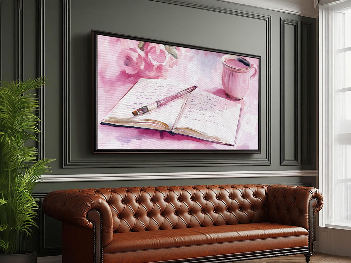 Pink Journal Tea Cup Open Notebook Cozy Writing Desk Wall Poster - Image 6