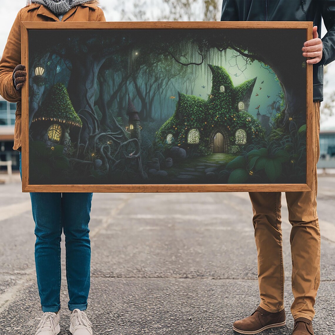 Gnome Village Mossy Forest Cottages Glowing Windows Fairy Tale Poster - Image 3