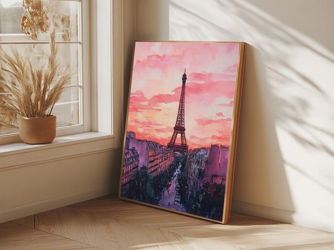 Eiffel Tower Sunset Paris Street Watercolor Romantic Skyline Poster - Image 5