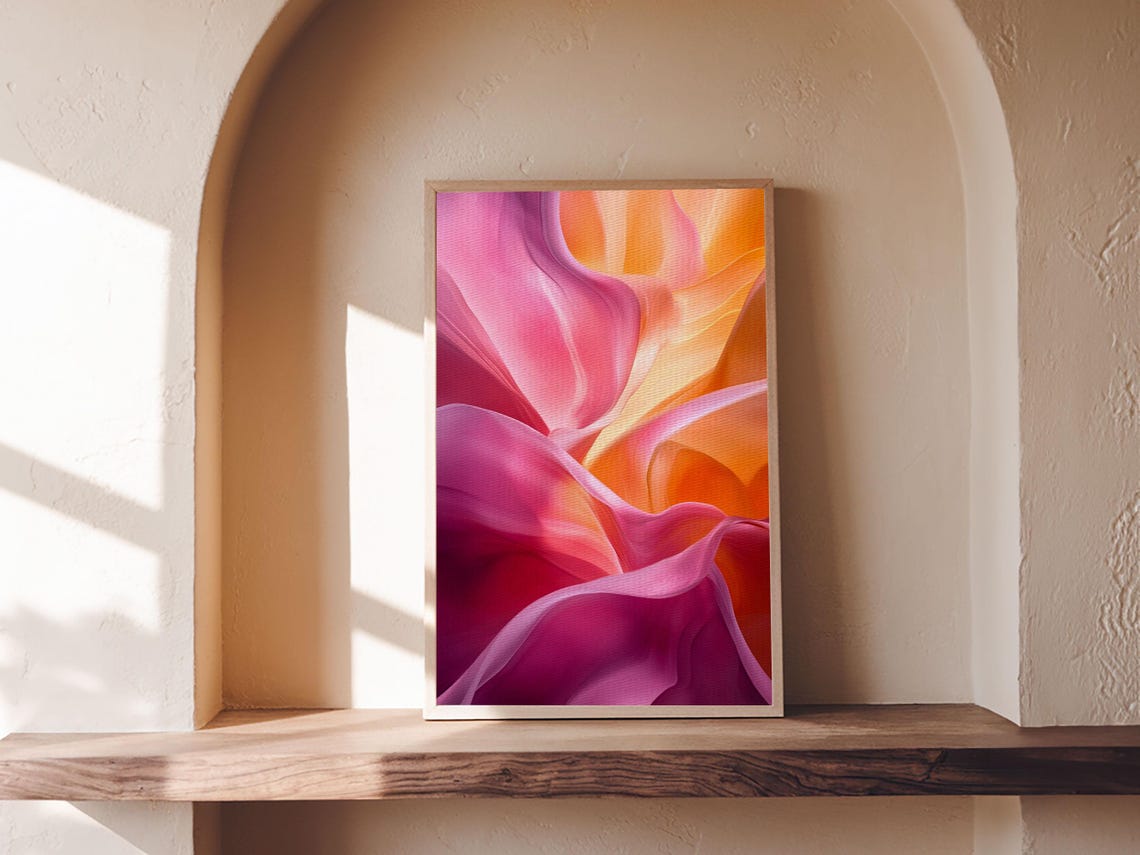 Pink Orange Silk Flow Fluid Abstract Dreamy Elegant Wall Art Poster - Image 5