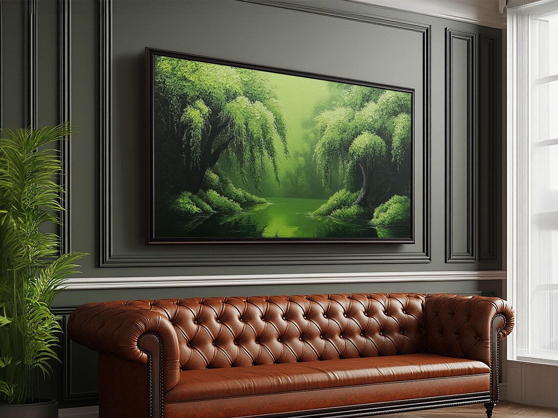 Willow Grove Framed Print Tranquil Forest Landscape Wall Art Sage Green Rustic Home Decor Above Bed Nature Art - Image 3