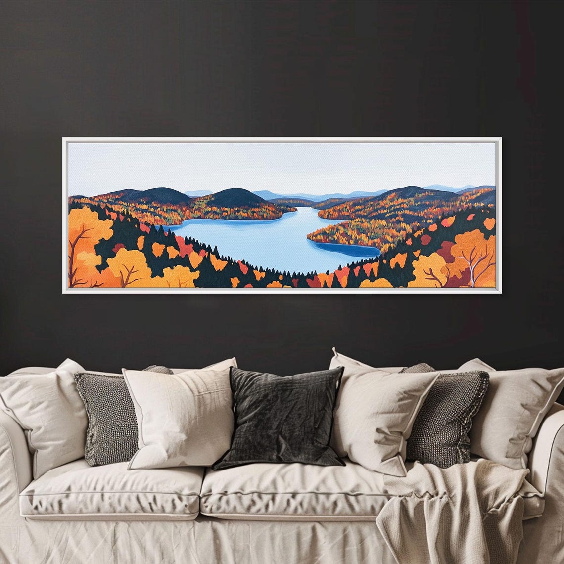Fall In The Valley Framed Print Wood Framed Wall Art Panoramic Landscape Painting - Image 5