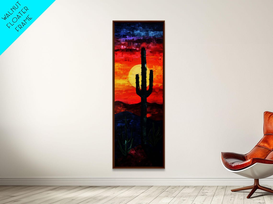 Saguaro Cactus Silhouette Fiery Sunset Desert Hills Wall Poster