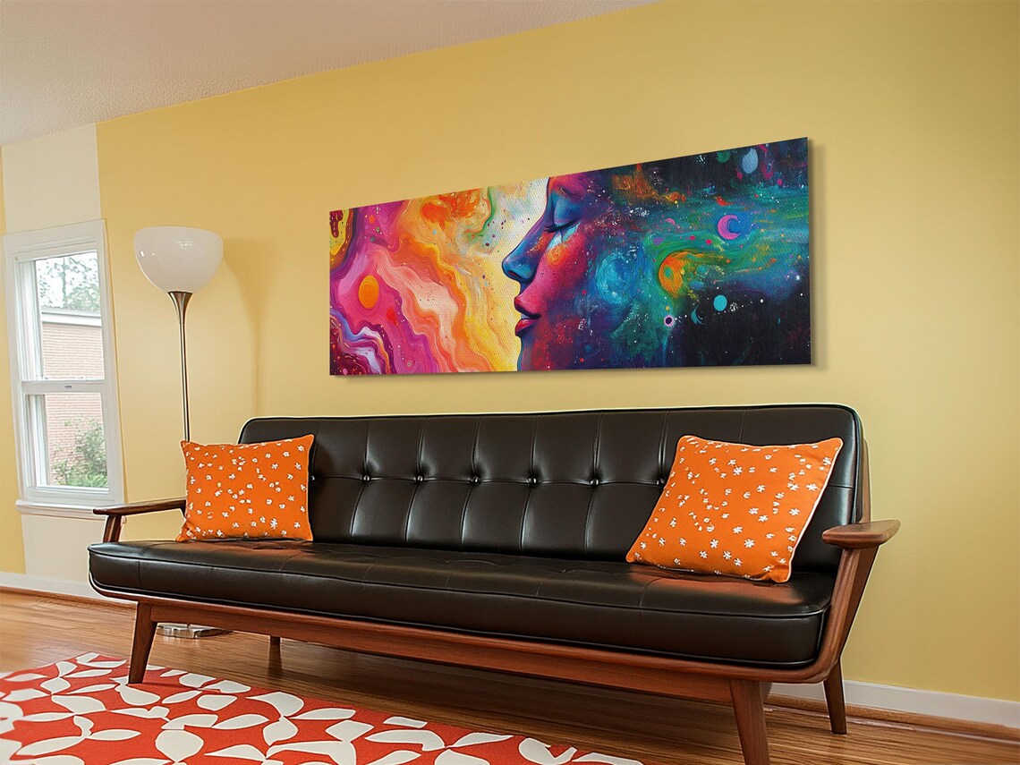 Cosmic Woman Profile Panoramic Galaxy Neon Fluid Abstract Face Art Poster - Image 4