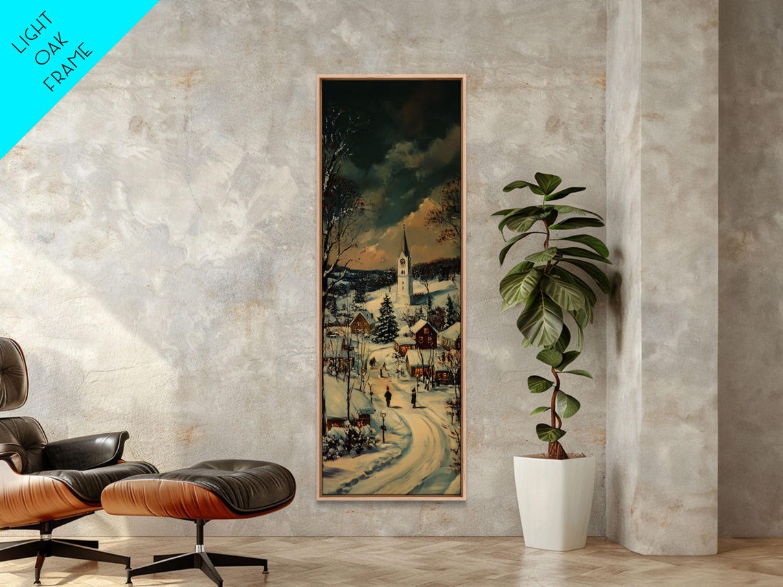 Christmas Village Painting Cheerful Holiday Scene Framed Print Vintage Winter Town Seasonal Wall Art Gift Snowy Village Decor - Image 6