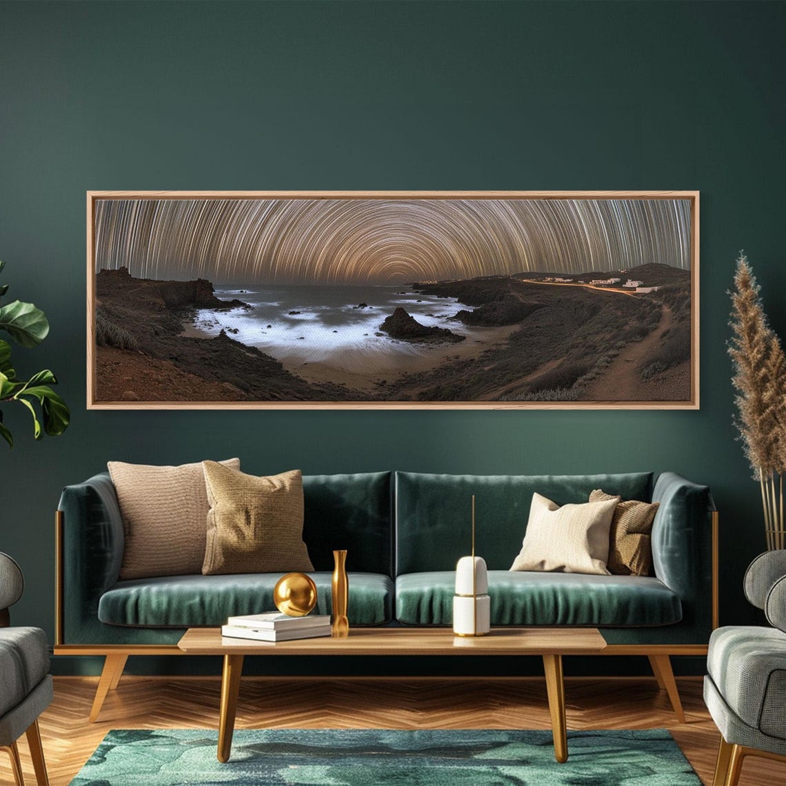 Star Trails Over Rocky Coastline Night Sky Long Exposure Poster - Image 2