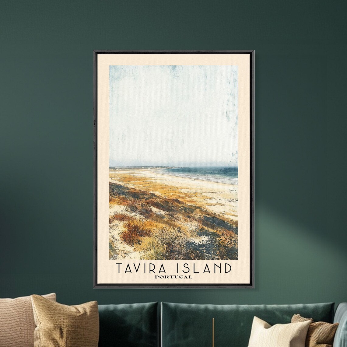 Tavira Island Portugal Wide Sandy Beach Dunes Golden Grasses Poster - Image 5