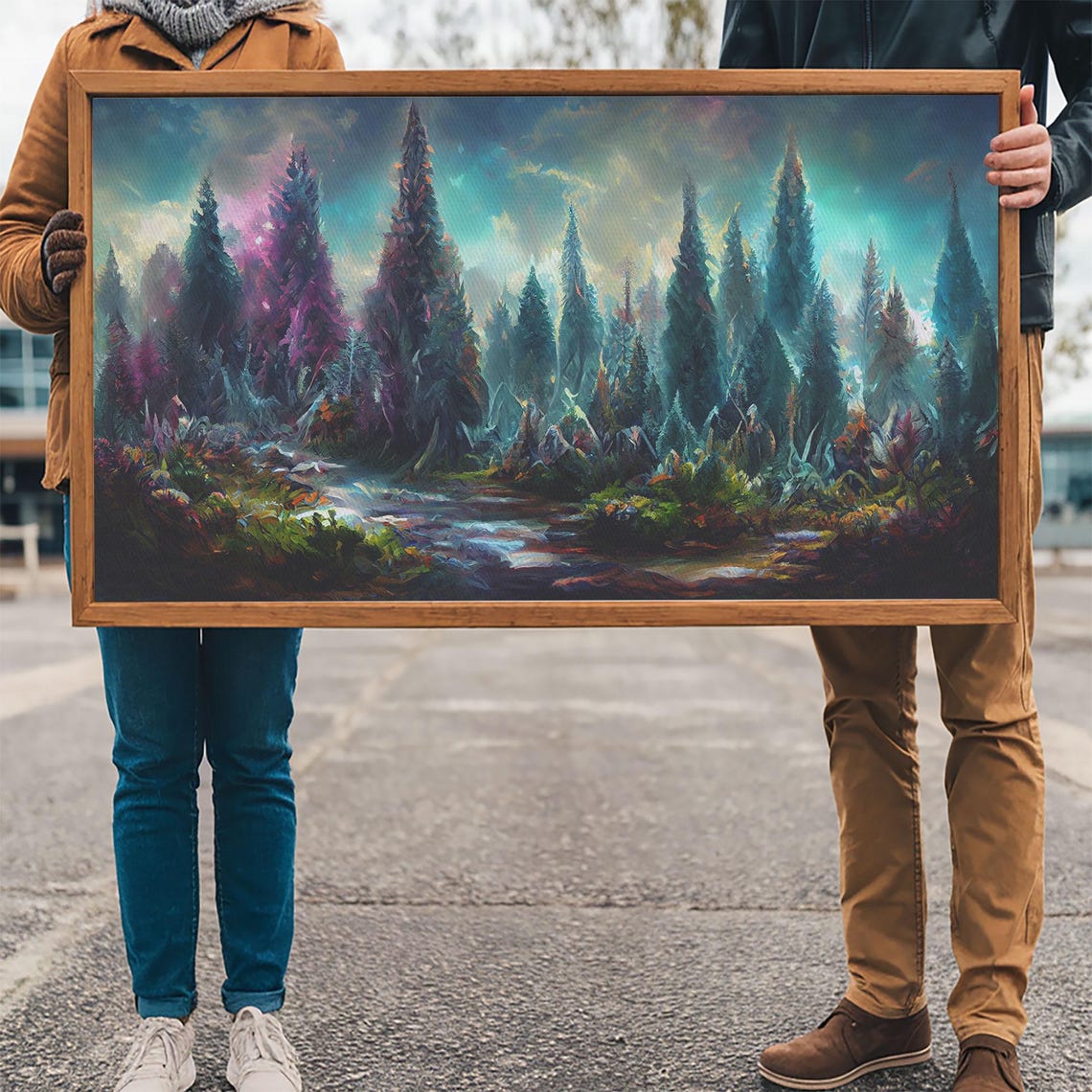 Trippy Psychedelic Forest Tall Pines Vivid Colorful Art Poster - Image 3