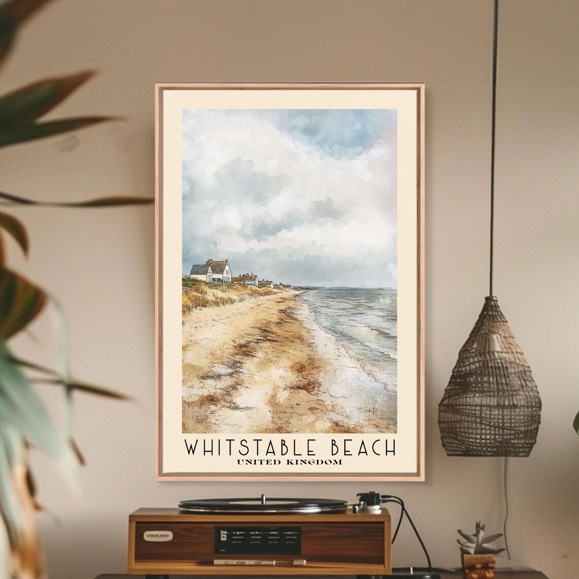 Whitstable Beach United Kingdom Watercolor Sandy Coast Travel Poster - Image 3