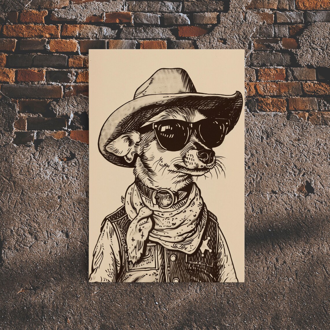 Cowboy Sheriff Chihuahua Art Print, Western Decor