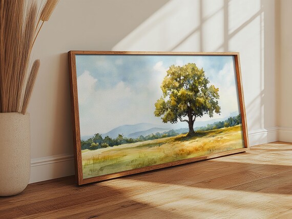 Oak Tree Art Landscape Painting Framed Print Rustic Decor Living Room Art Original Artwork Above Couch Wall Art Nature Scene