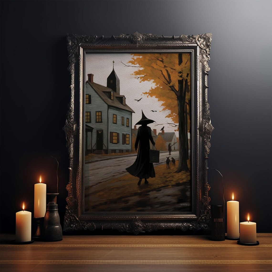 Salem Witch With Black Cats, Vintage Halloween Art Print - Image 3