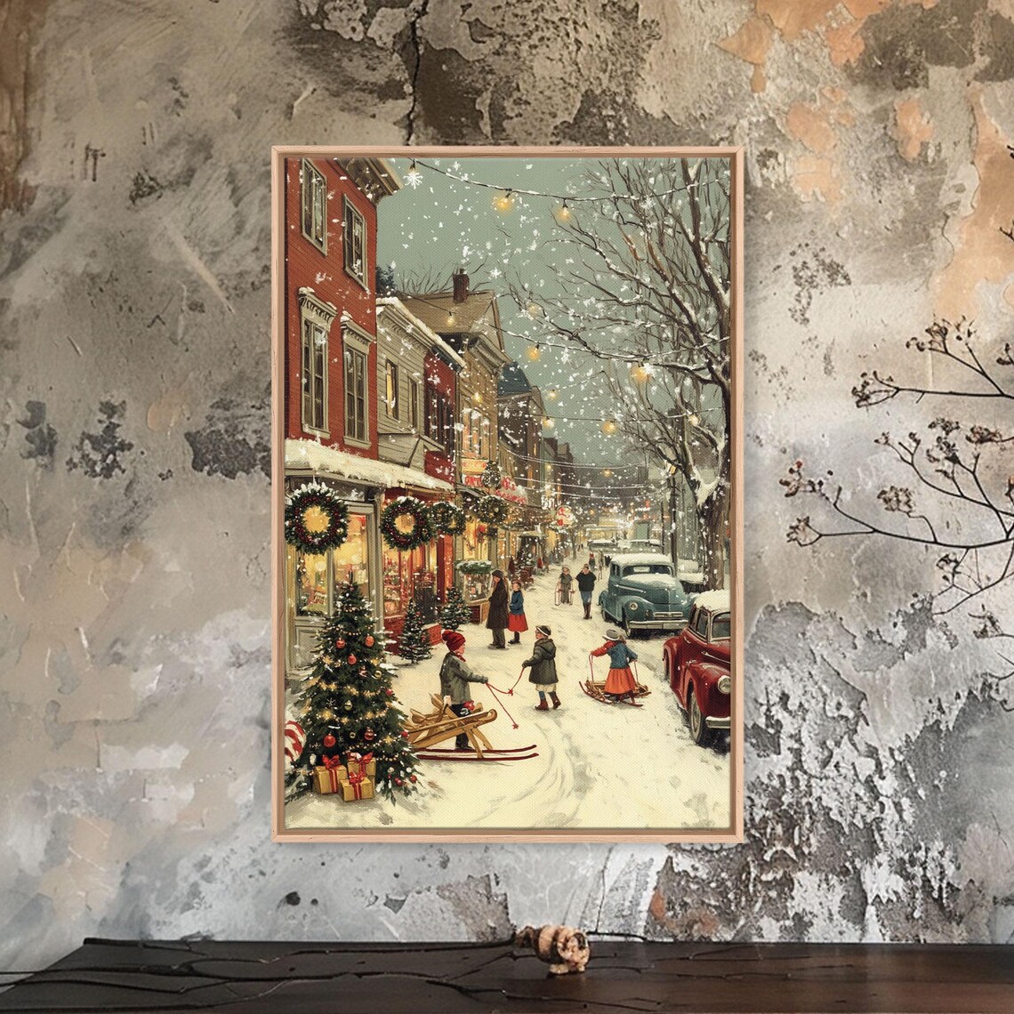 Vintage Christmas Town Scene, Winter Holiday Art Print - Image 4