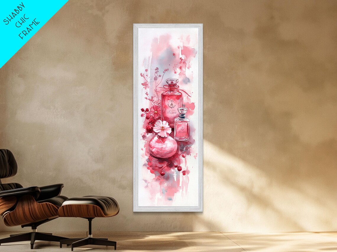 Pink Perfume Bottles Watercolor Painting Floral Fragrance Vertical Art Poster - Image 4