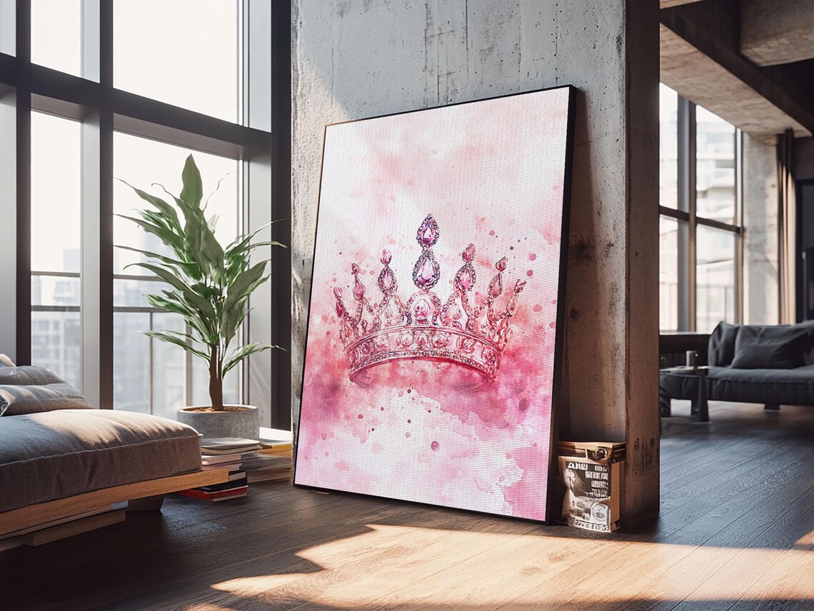 Pink Jeweled Crown Watercolor Elegant Princess Feminine Blush Poster - Image 2