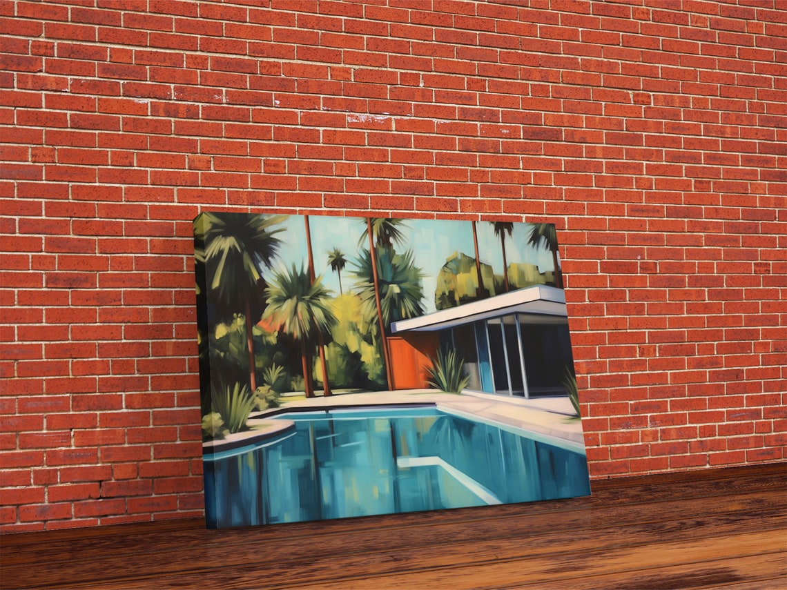 Tropical Pool House Mid Century Modern Retreat Palm Tree Art Poster - Image 5