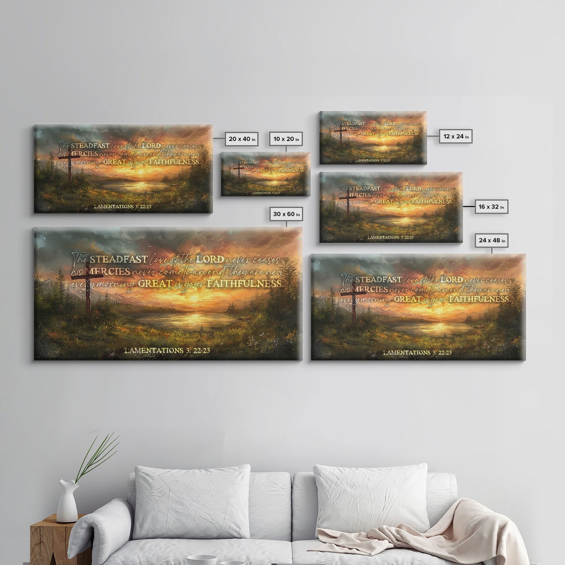 Lamentations 3:22-23 Great Is Your Faithfulness Cross Sunset Wall Art - Image 2