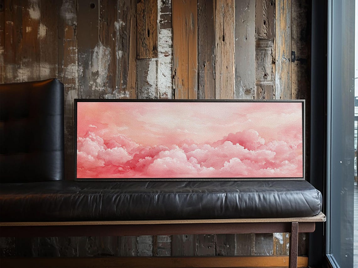 Pink Cloudscape Dreamy Sky Horizontal Moody Coastal Wall Art Print