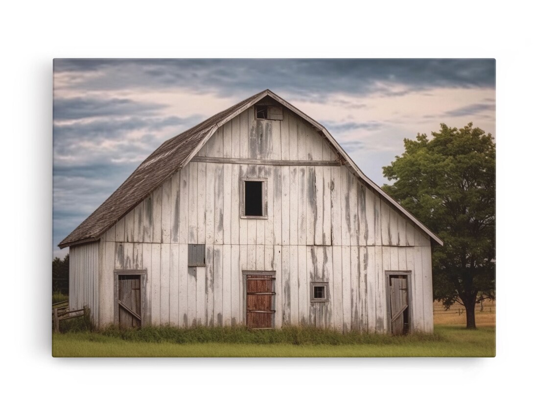 White Barn Landscape Print, Rustic Farmhouse Decor - Image 6