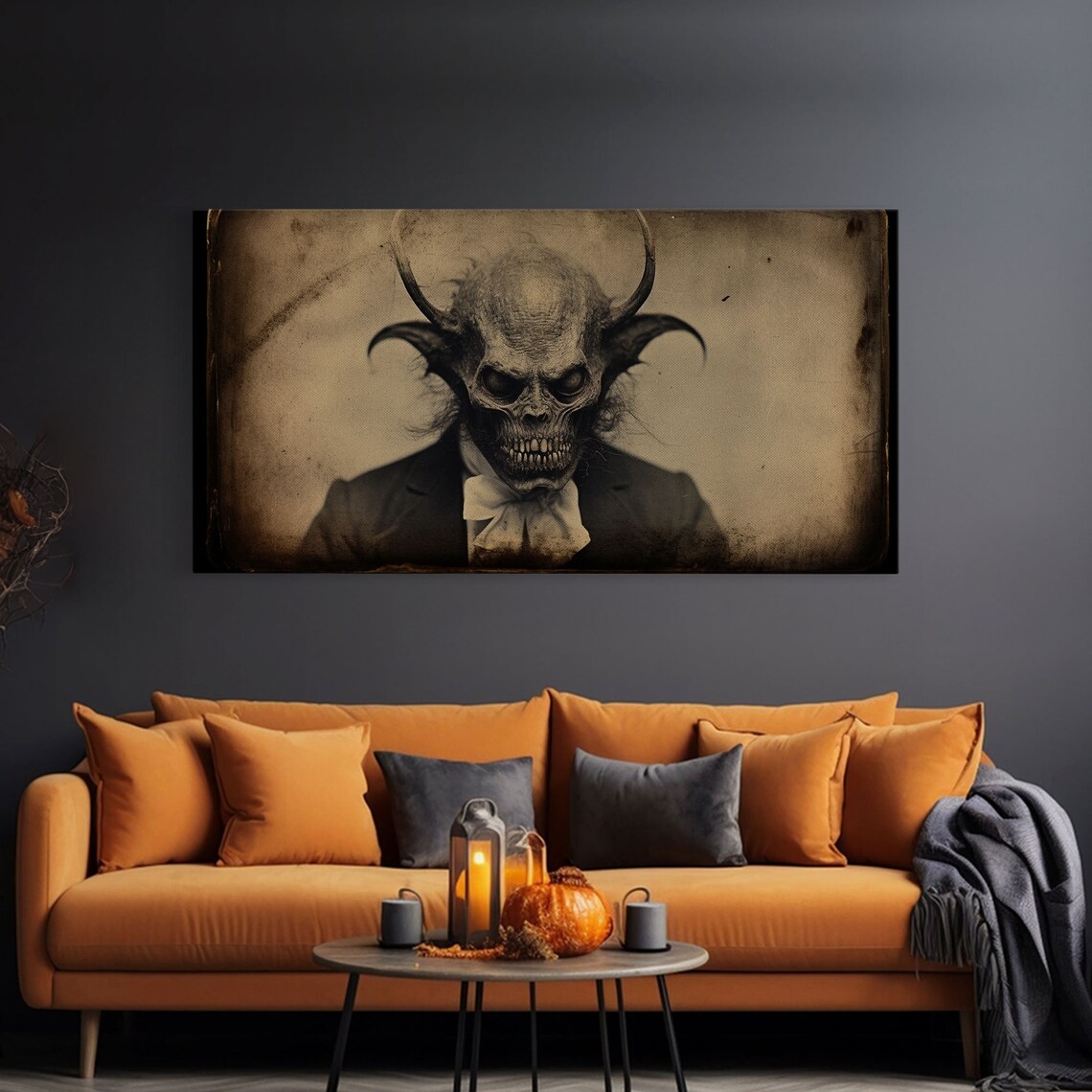 Demon Of 81st Street Skeletal Horned Suit Vintage Creepy Horror Wall Poster