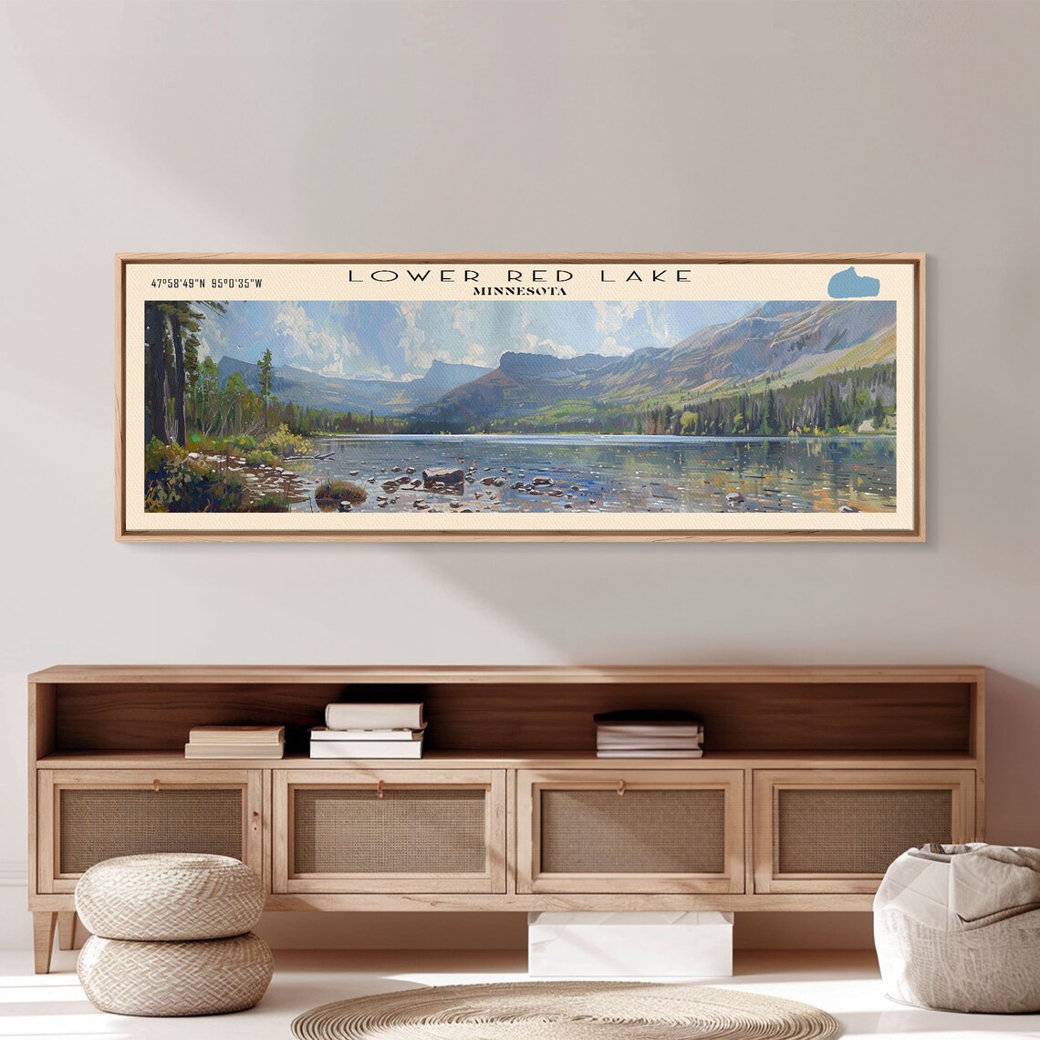 Lower Red Lake Minnesota Rocky Shore Forest Mountain Blue Water Poster