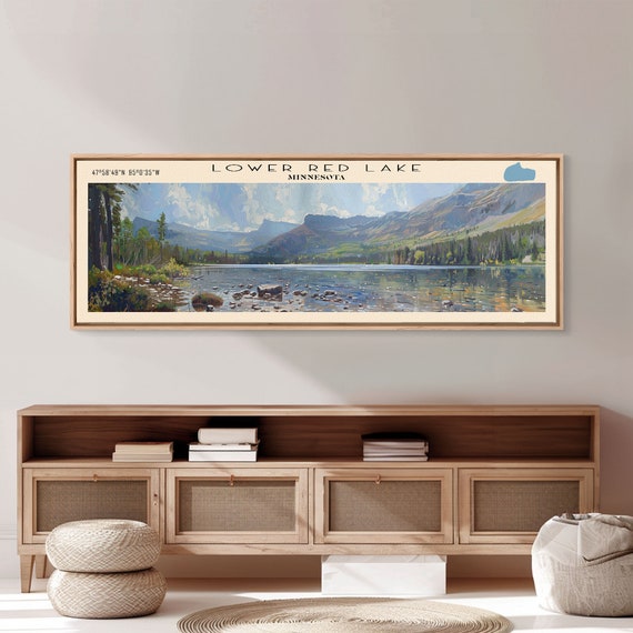 Lower Red Lake Framed Print Lake House Decor Panoramic Wall Art Travel Poster Beautiful Landscape Painting Living Room Decor