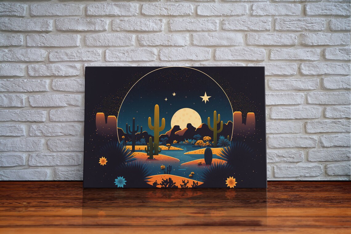 Pueblo Desert Full Moon Art Deco Style Art Print