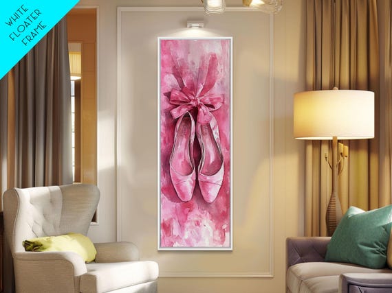 Ballet Shoes Print Feminine Pink Abstract Art Cottagecore Wall Art Rustic Whimsical Art Vertical Gift Idea Above Sofa Art