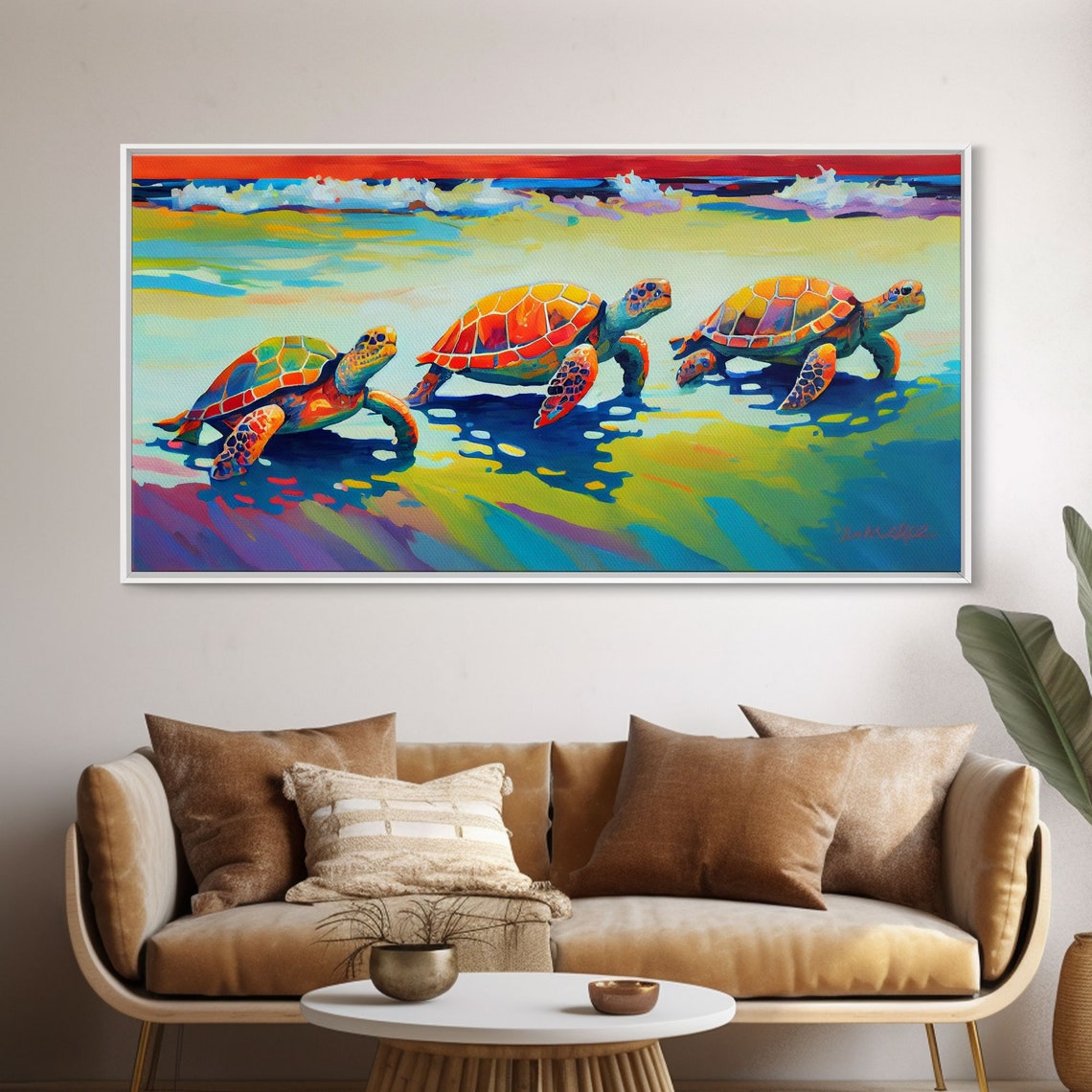 Three Sea Turtles Sunny Beach Colorful Pop Art Ocean Wildlife Poster - Image 6