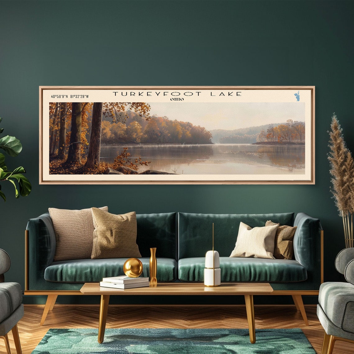Turkeyfoot Lake Ohio Panoramic Autumn Trees Calm Shore Wall Art Poster - Image 2