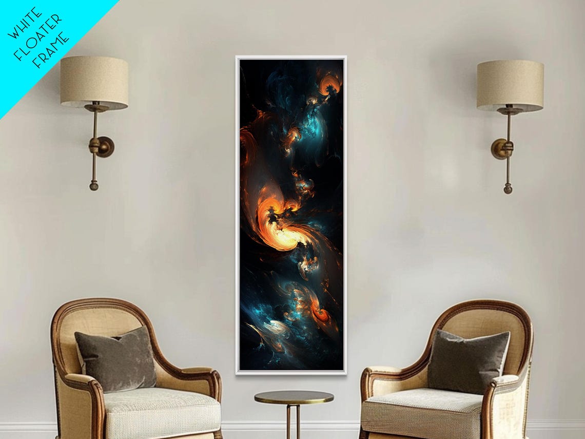 Cosmic Orange Blue Swirl Abstract Tall Vertical Dark Nebula Art Poster - Image 3