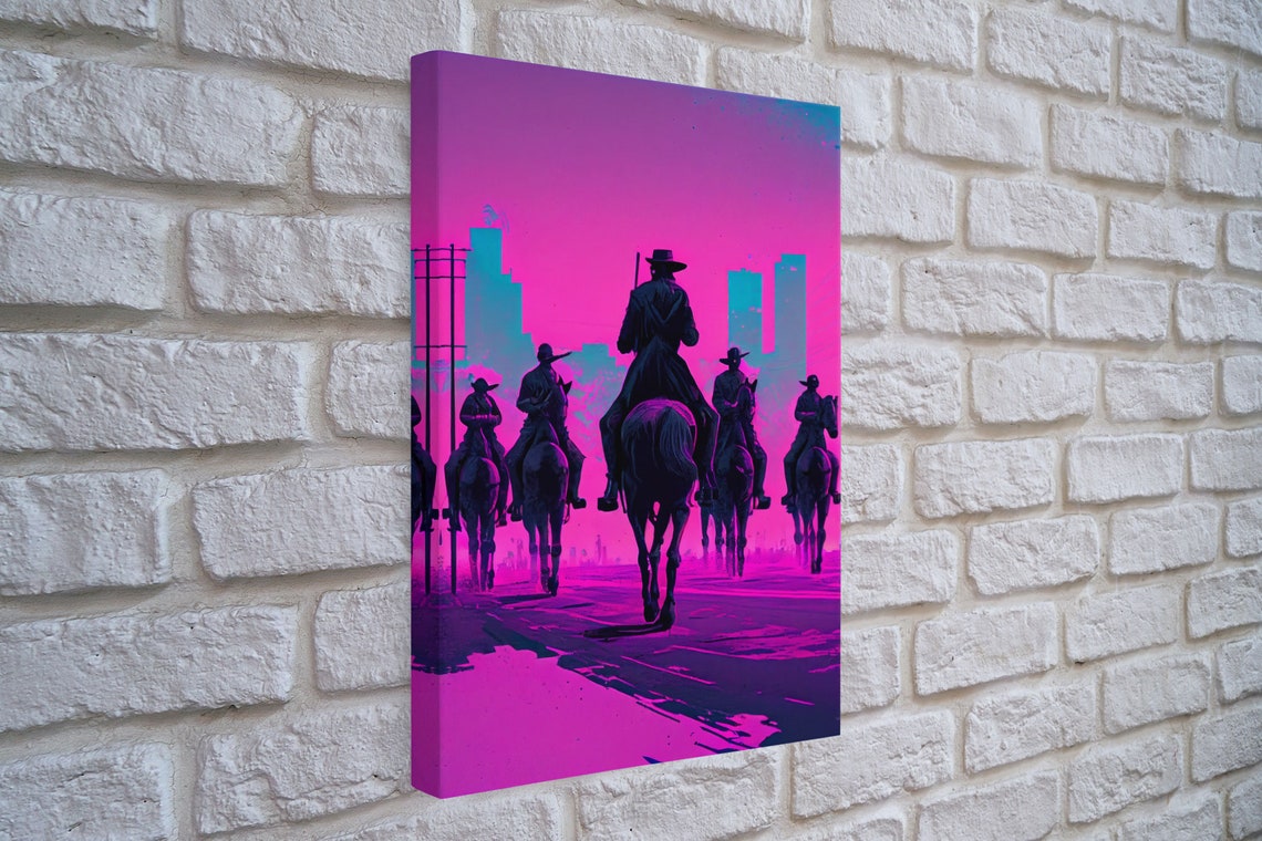 Post Apocalyptic Cowboys Vaporwave Aesthetic Fantasy Art Framed Print - Image 2