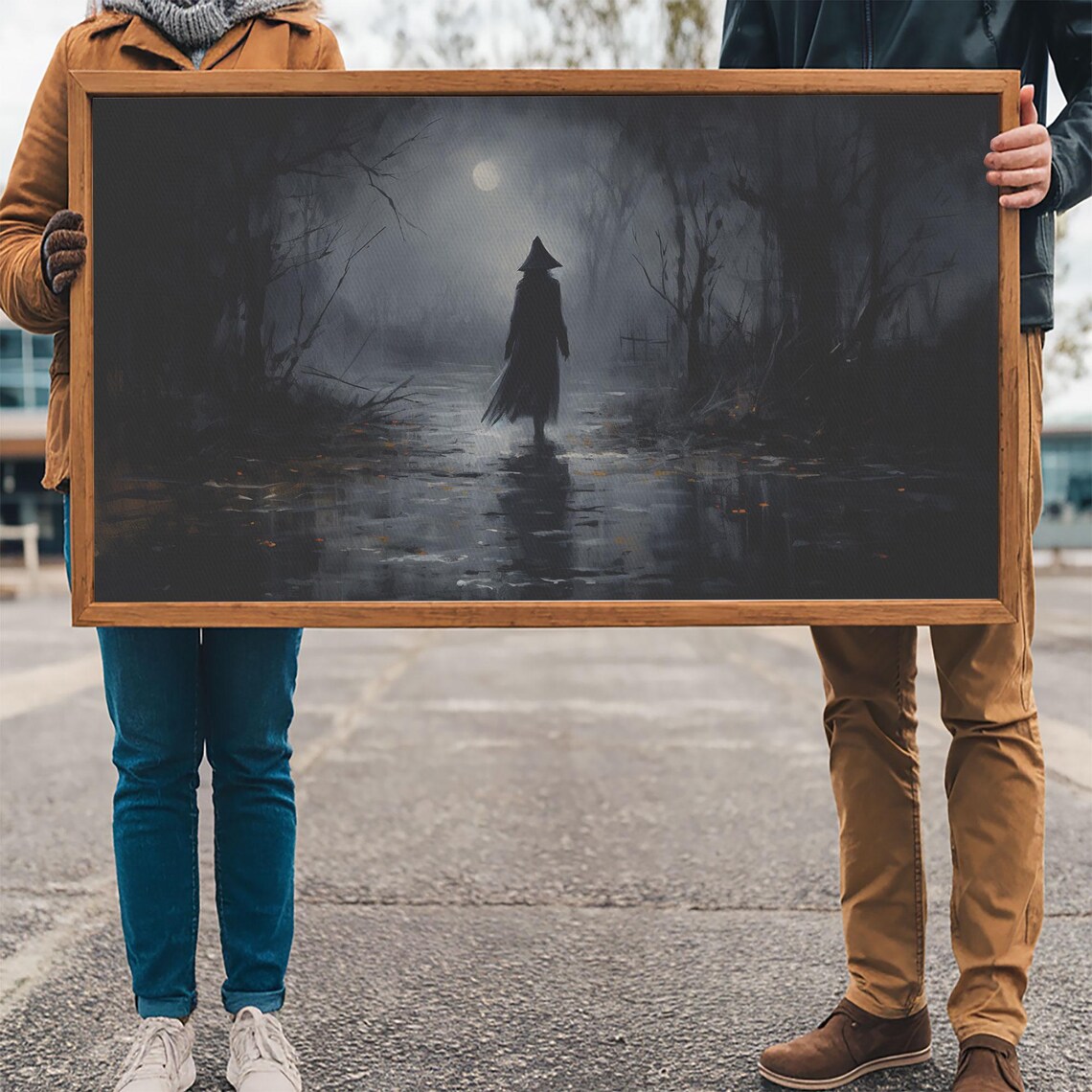 Witch Silhouette Misty Moonlit Forest Night Gothic Witchcraft Poster - Image 3