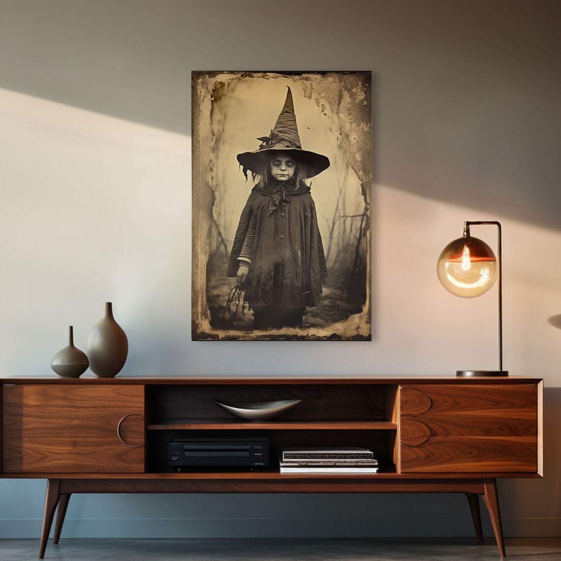 Witch Girl Spooky Vintage Sepia Photograph Dark Fantasy Halloween Poster - Image 3