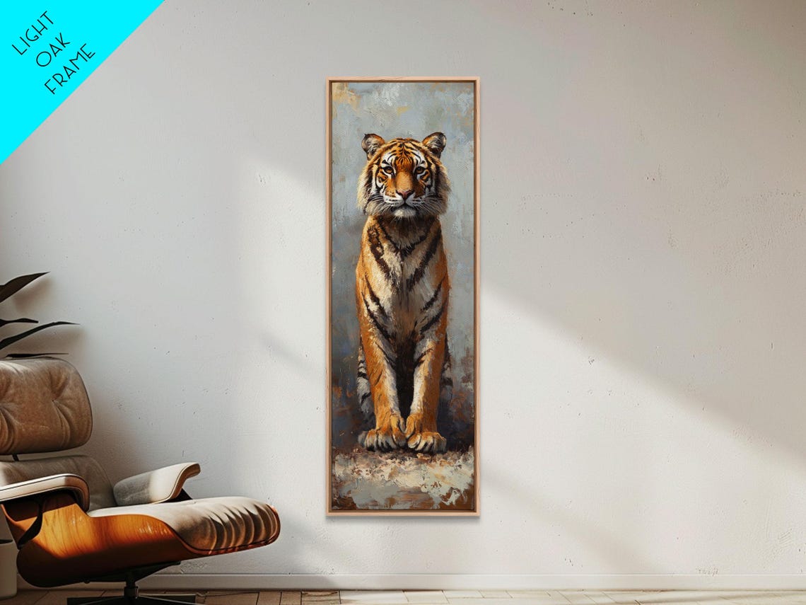 Majestic Tiger Portrait Standing Painterly Rustic Animal Wall Art - Image 6