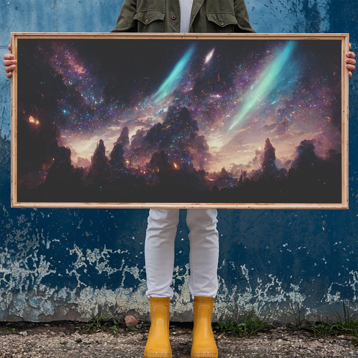 Aurora Beams Cosmic Night Sky Over Mountain Silhouettes Galaxy Poster - Image 6