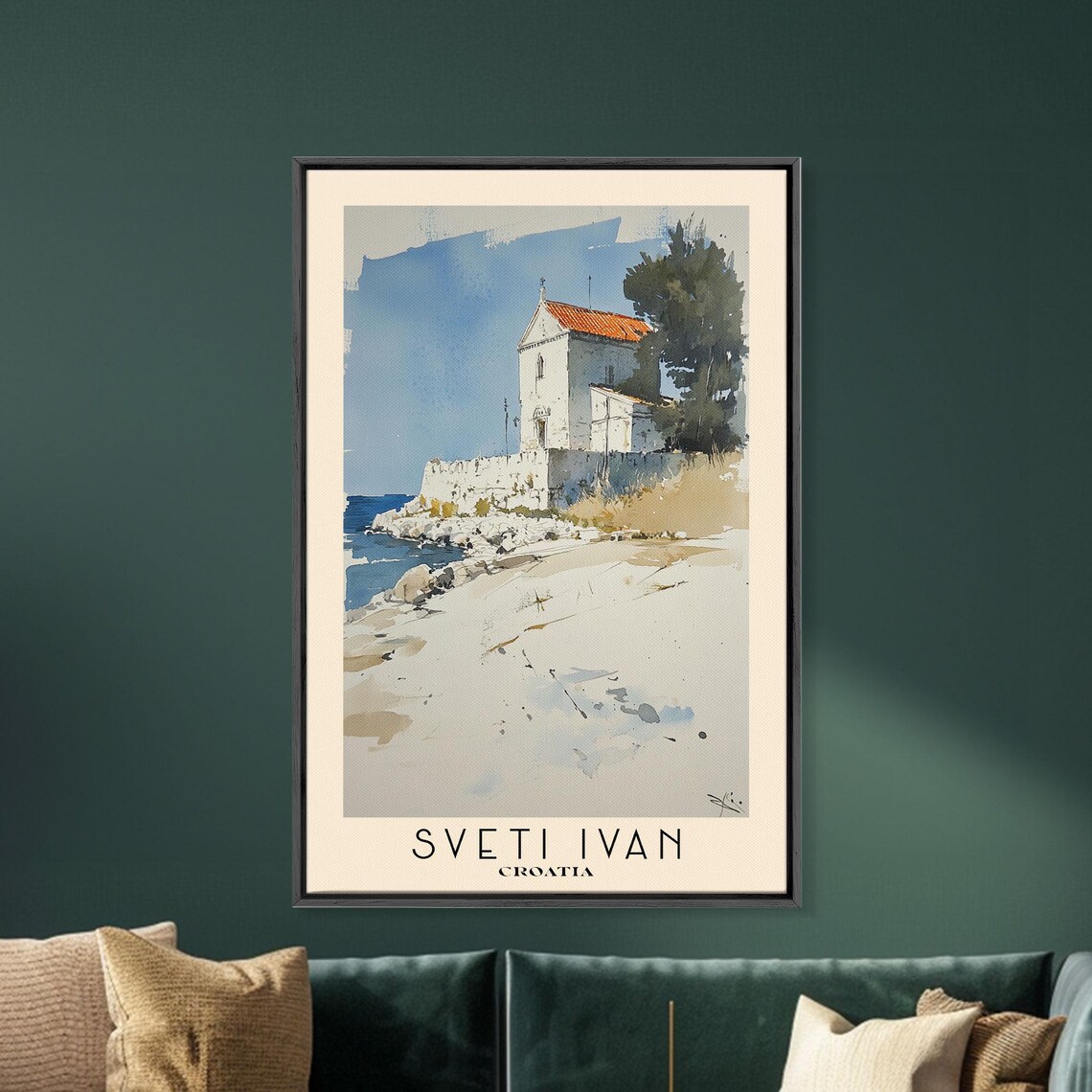 Sveti Ivan Croatia White Chapel Rocky Coast Watercolor Poster - Image 5