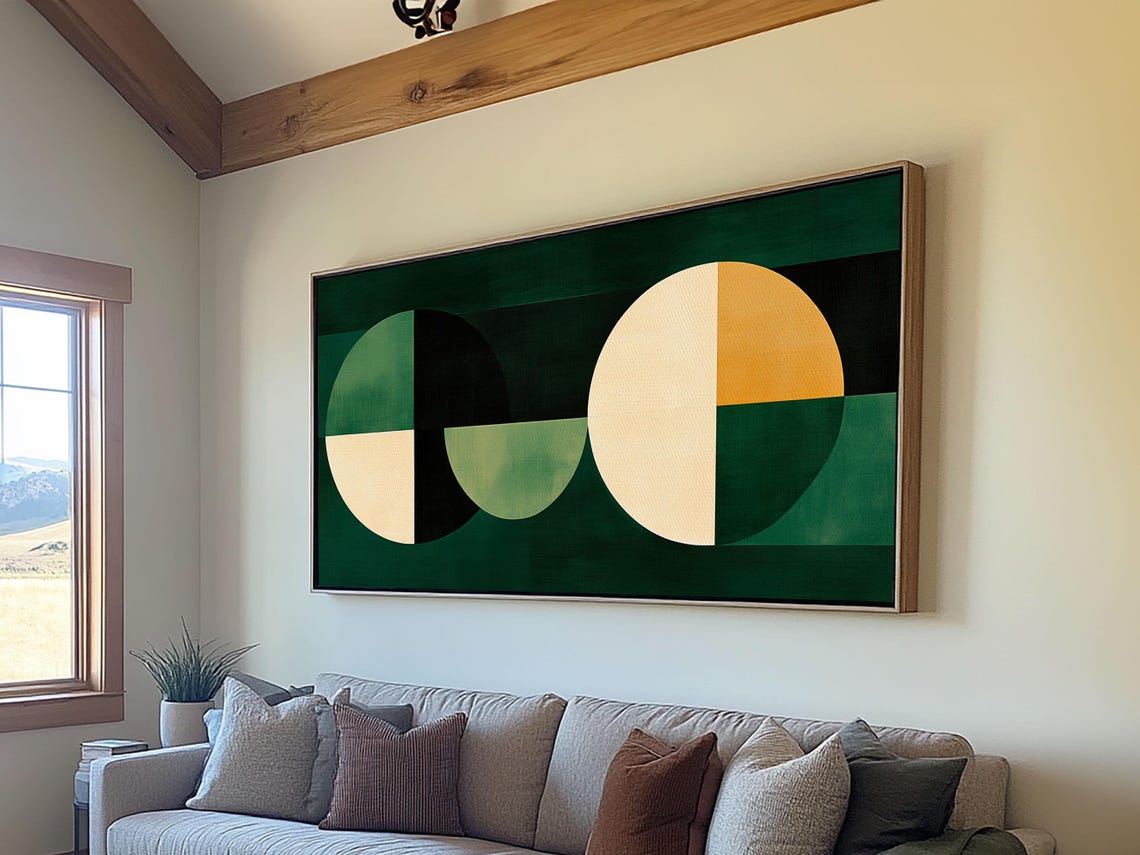 Abstract Wall Art Emerald Green Geometric Print Large Framed Modern Art Mid Century Abstract Home Decor Minimalist Statement Piece - Image 2