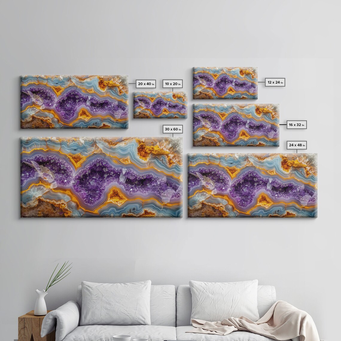 Purple Amethyst Geode Crystal Orange Banded Agate Stone Wall Art - Image 2
