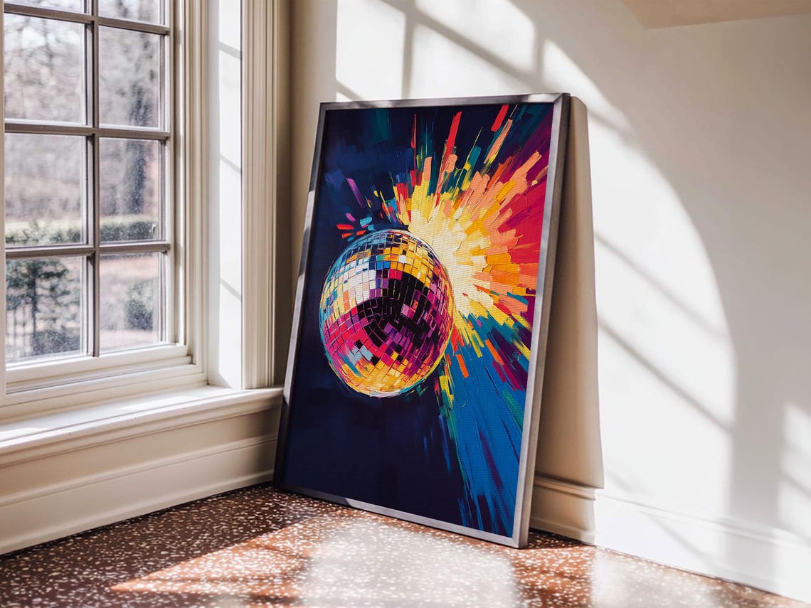 Exploding Disco Ball Neon Light Burst Colorful Dance Art Poster - Image 4