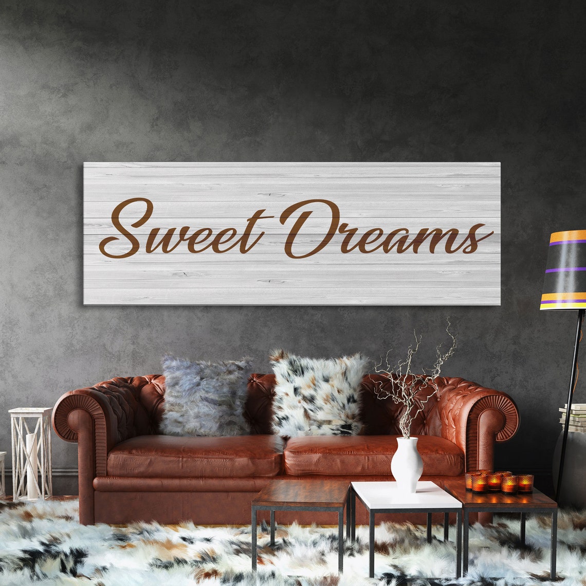 Sweet Dreams Brown Script Whitewashed Wood Bedroom Sign Wall Poster - Image 3
