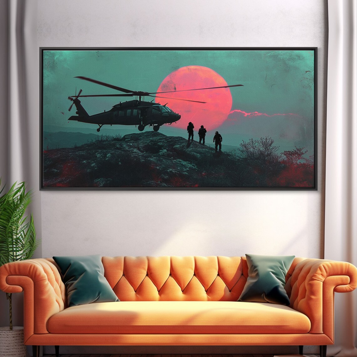 Blackhawk Helicopter Insertion at Sunset, Synthwave Poster - Image 5